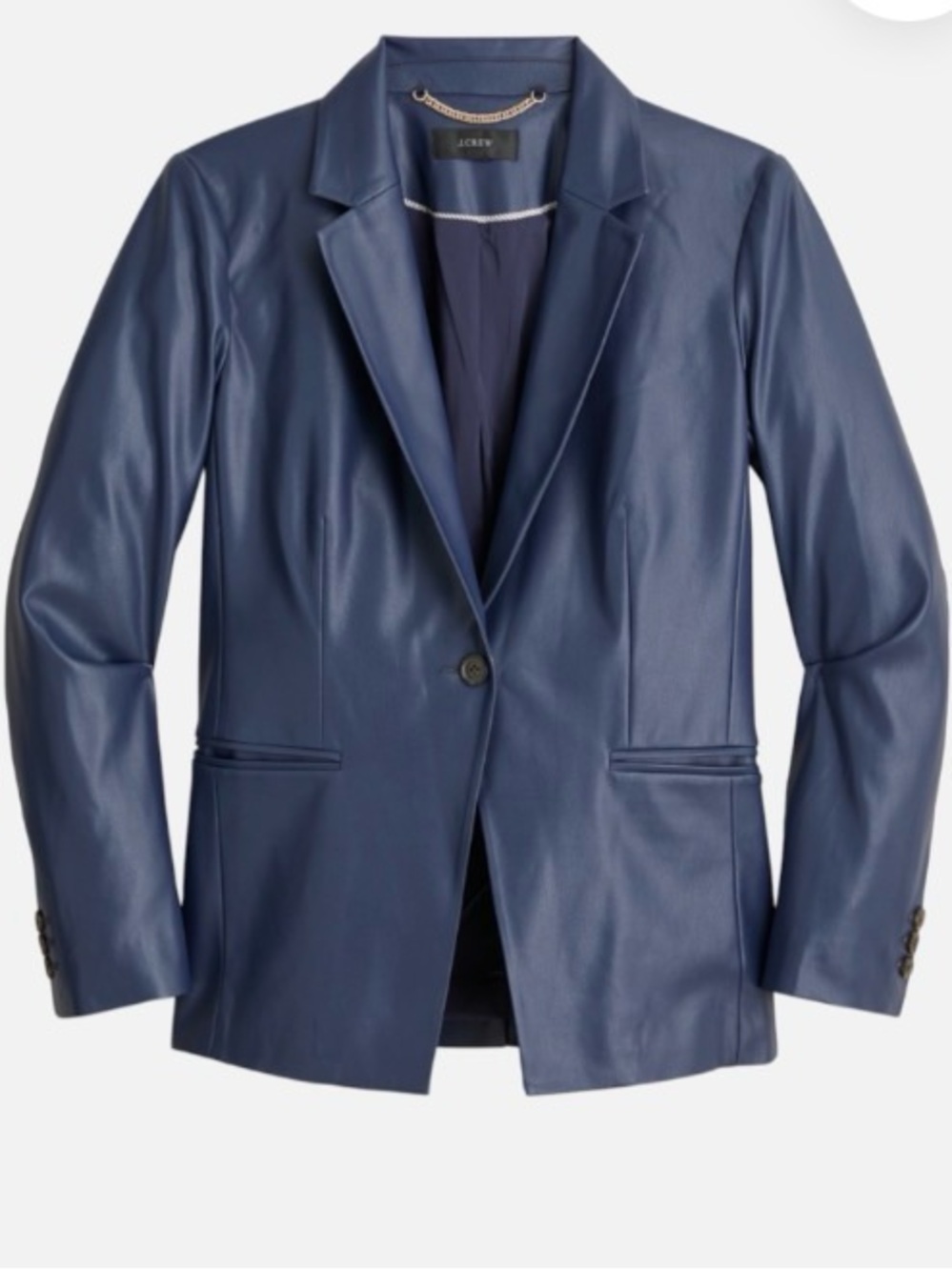 J. Crew Dark Blue Faux Leather Single-Button Blazer